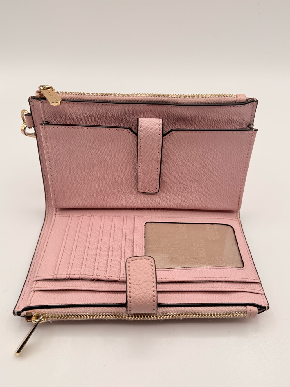 MICHAEL KORS Blush Pink Pebbled Leather Wristlet with Floral Charm - Picture 5 of 8